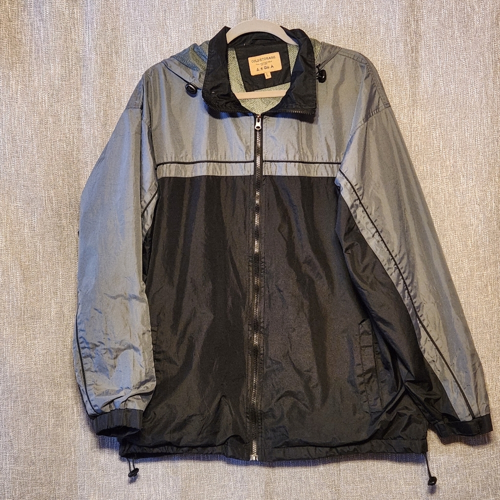 Cold Storage Hoodie Windbreaker Black Charcoal Zippered Hooded Mens Large
